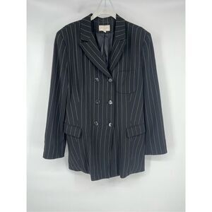 Vintage Henri Bendel Wool Blend Black Pinstripe Double Breast Suit Womens Size 8